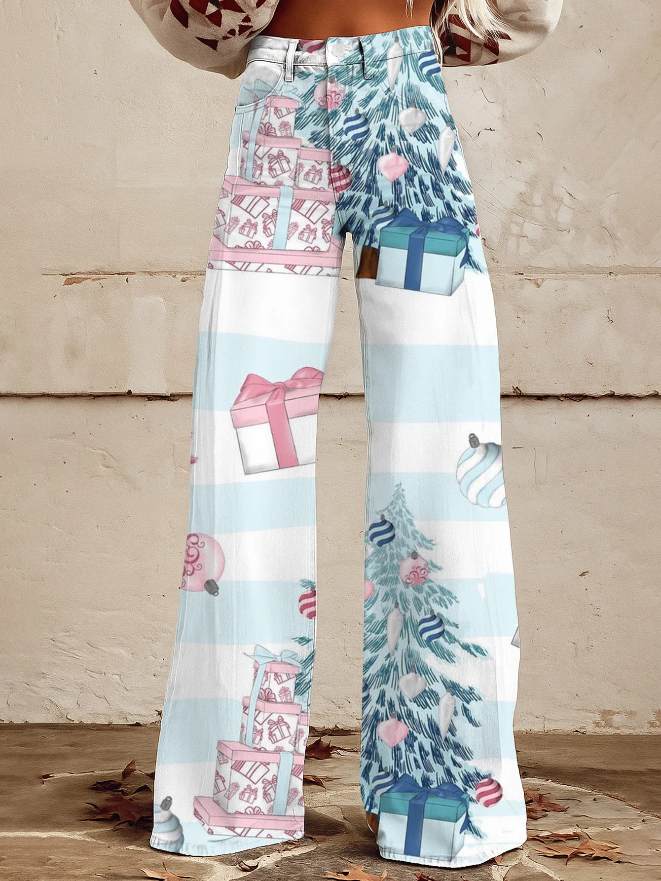 Women's slim fit wide leg flared pants, Ladies' retro zebra print and floral print wide leg pants, with multiple patterns