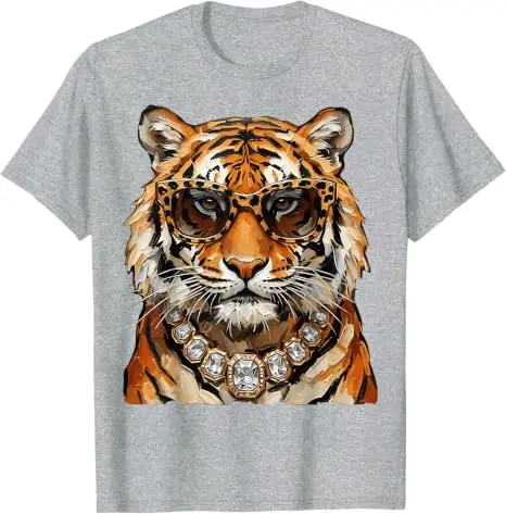 Cooles Tigerroar-Leoparden-Sonnenbrillen-T-Shirt, lustiges Y2k-Kunst-Ölgemälde, ästhetische Kleidung für Frauen und Männer, Persönlichkeits-T-Shirt, Geschenke – Detail 7
