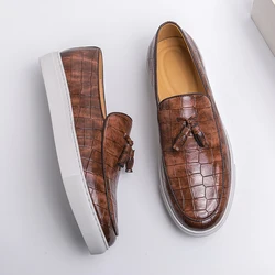 Summer White Sole Leather Men Loafers Breathable Flats Outdoor Men's Shoes Casual Footwear Male Tassel Lightweight Fashion Shoes