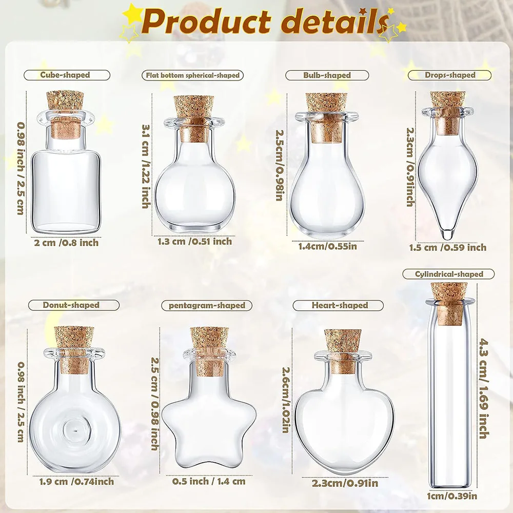 Glass Cork Bottles, Tiny Wishing Bottle, Drifting Bottle, Mini Small Glass Jars, 8 Shapes, 40 Pcs/80 Pcs