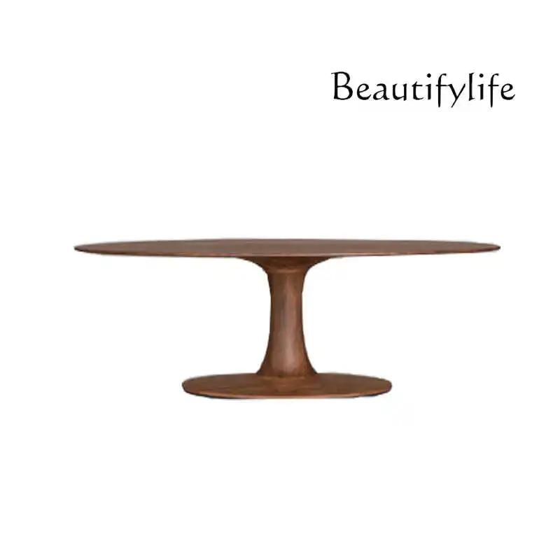 

North American black walnut solid wood oval log Nordic wabi wind villa dining table special-shaped designer table