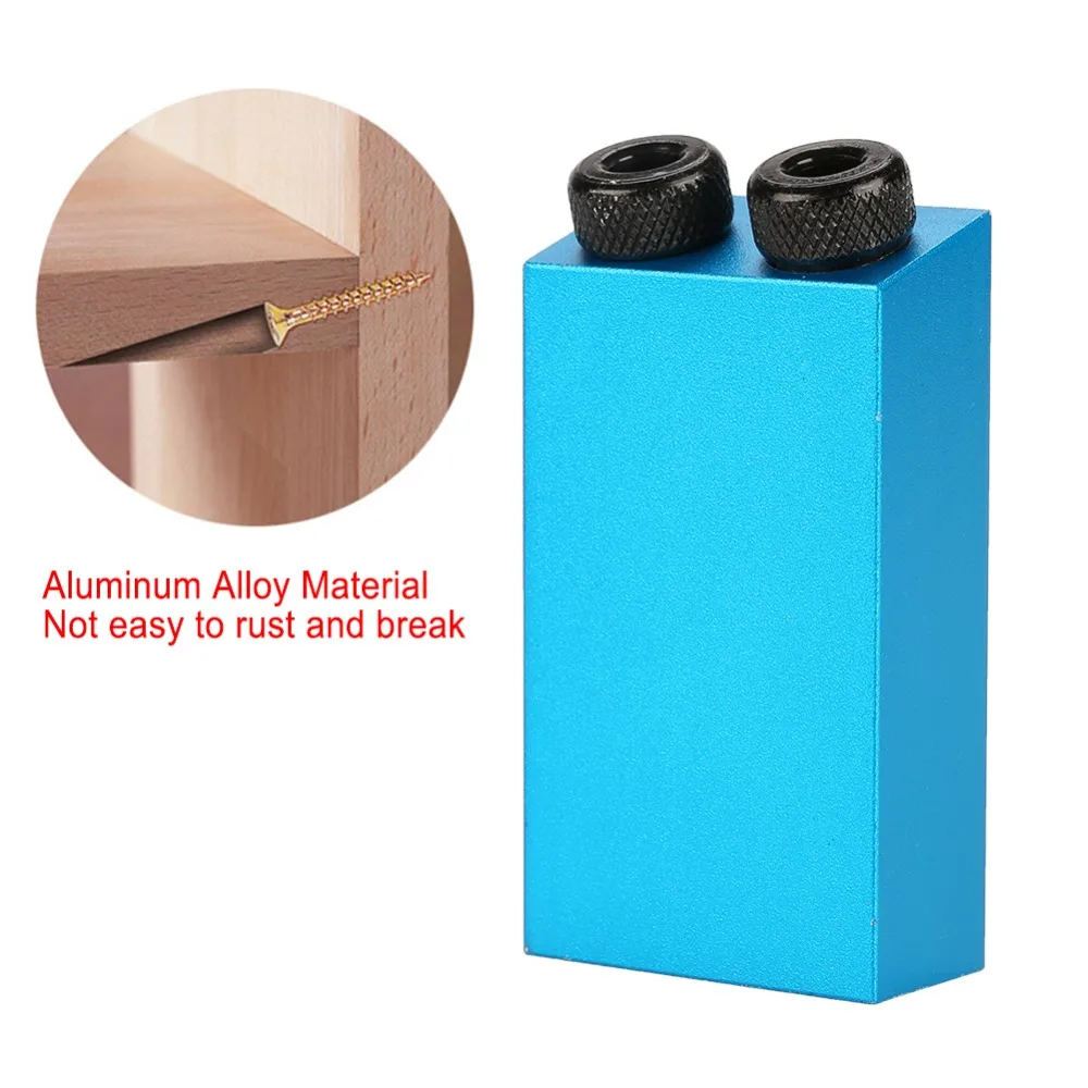 15 Degree Pocket Hole Jig Kit 6/8/10mm Drive Adapter Woodwork Guide Locator Clip Included Blue Color Inclined Hole Jig