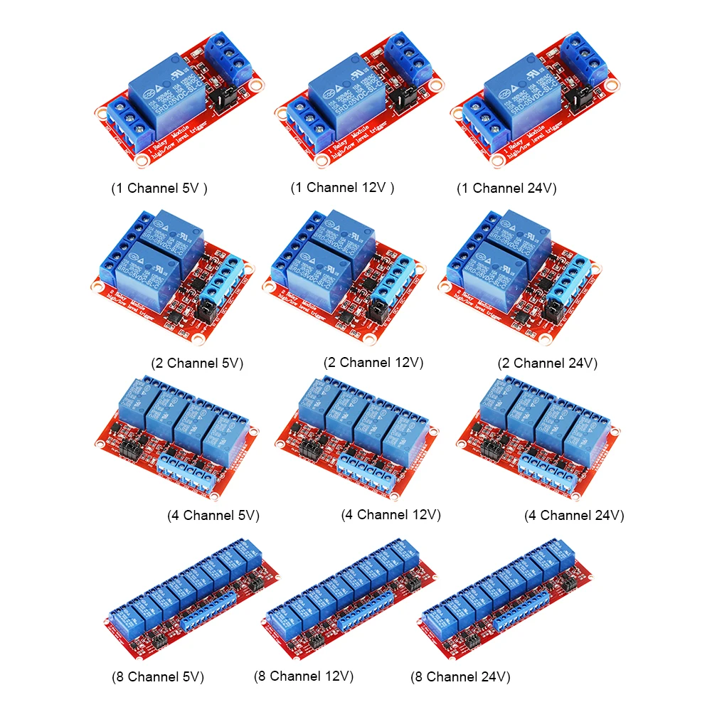 1/2/4/8 Channel Relay Switch Module with Optocoupler 5V 12V 24V DC Relay Module Support High Low Level Trigger for Arduino