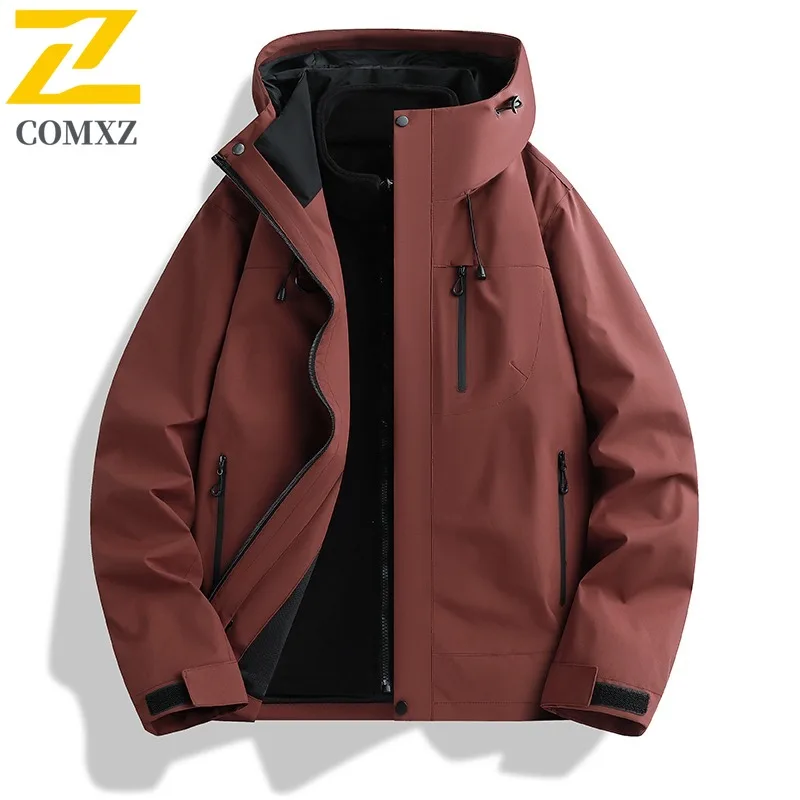 COMXZ 2025 Autumn Winter New Outdoor Jacket Unisex Polar Fleece Three In One Couple Running Mountaineering Coat Fishing Top