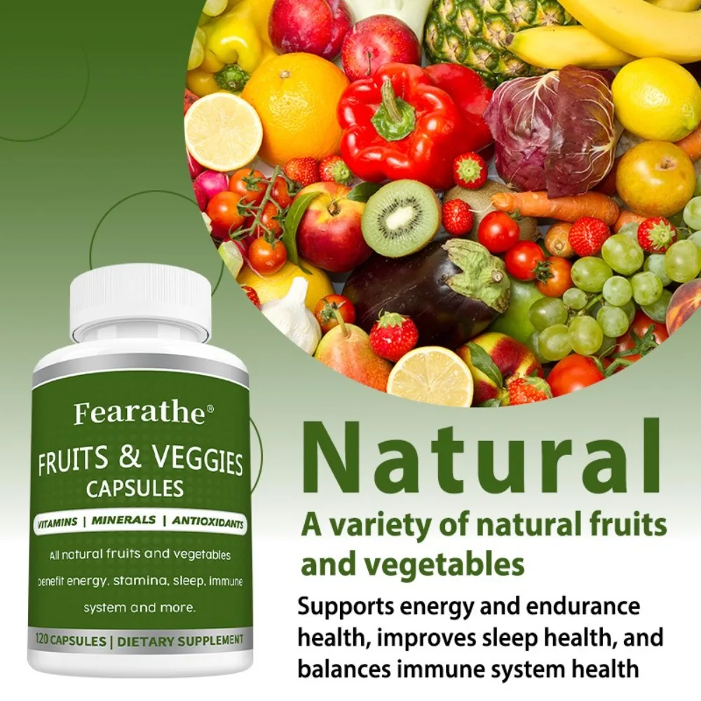 Whole Food Fruit & Vegetable Supplement Capsules with Vitamins, Minerals, Antioxidants for Energy, Stamina, Immune & Skin Health