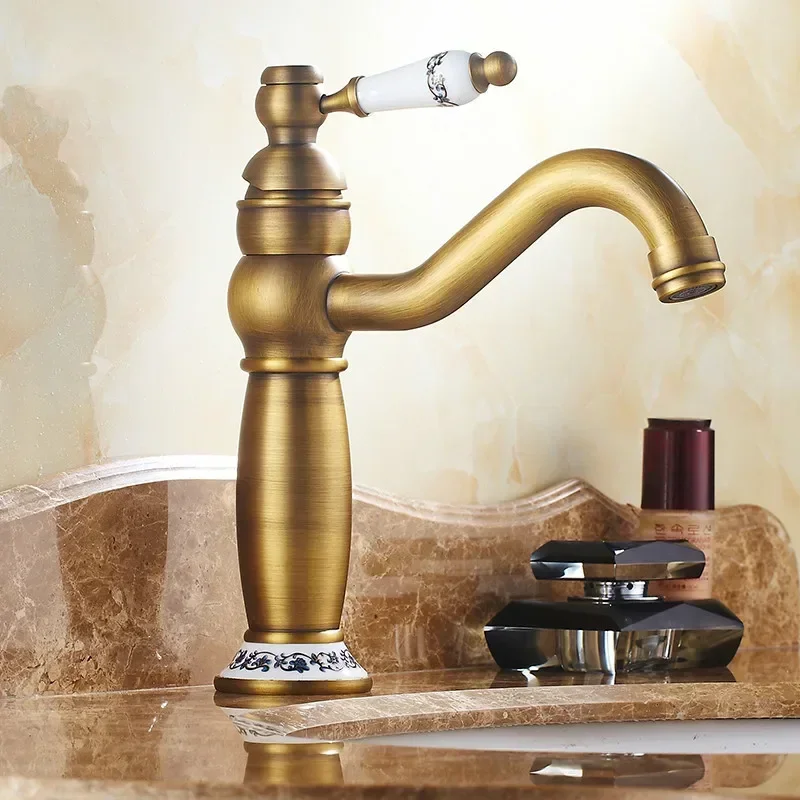 Antique Retro Faucet Bathroom Basin Taps Hot and Cold Rotatable Water Taps Ceramic Bathroom Sink Faucet Torneiras do banheiro