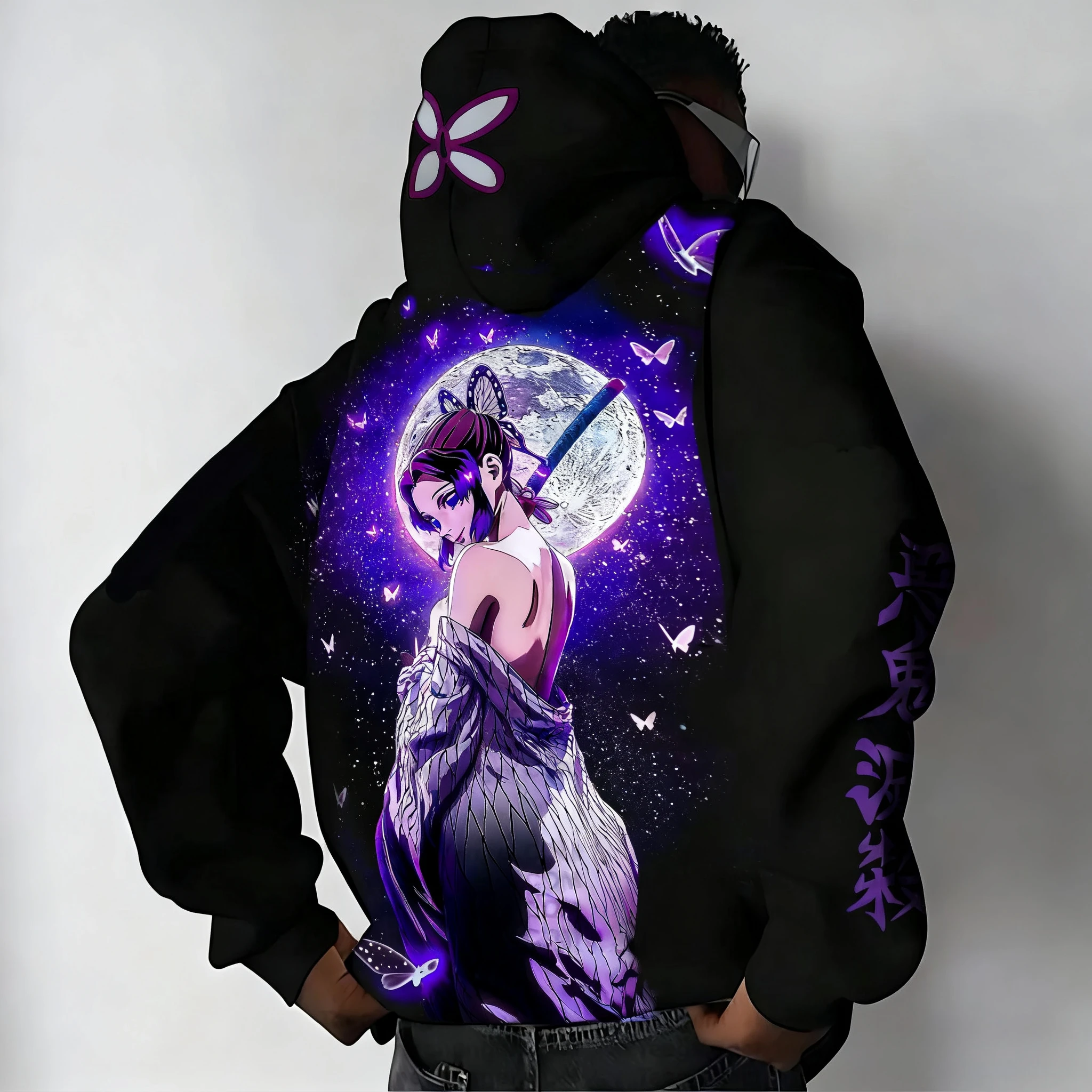 Demon Slayer Y2K Trendy Hoodie Herren Herbst/Winter New Kochou Shinobu Anime Gedruckt Straße Hip Hop Casual Lose Eltern Kind Top