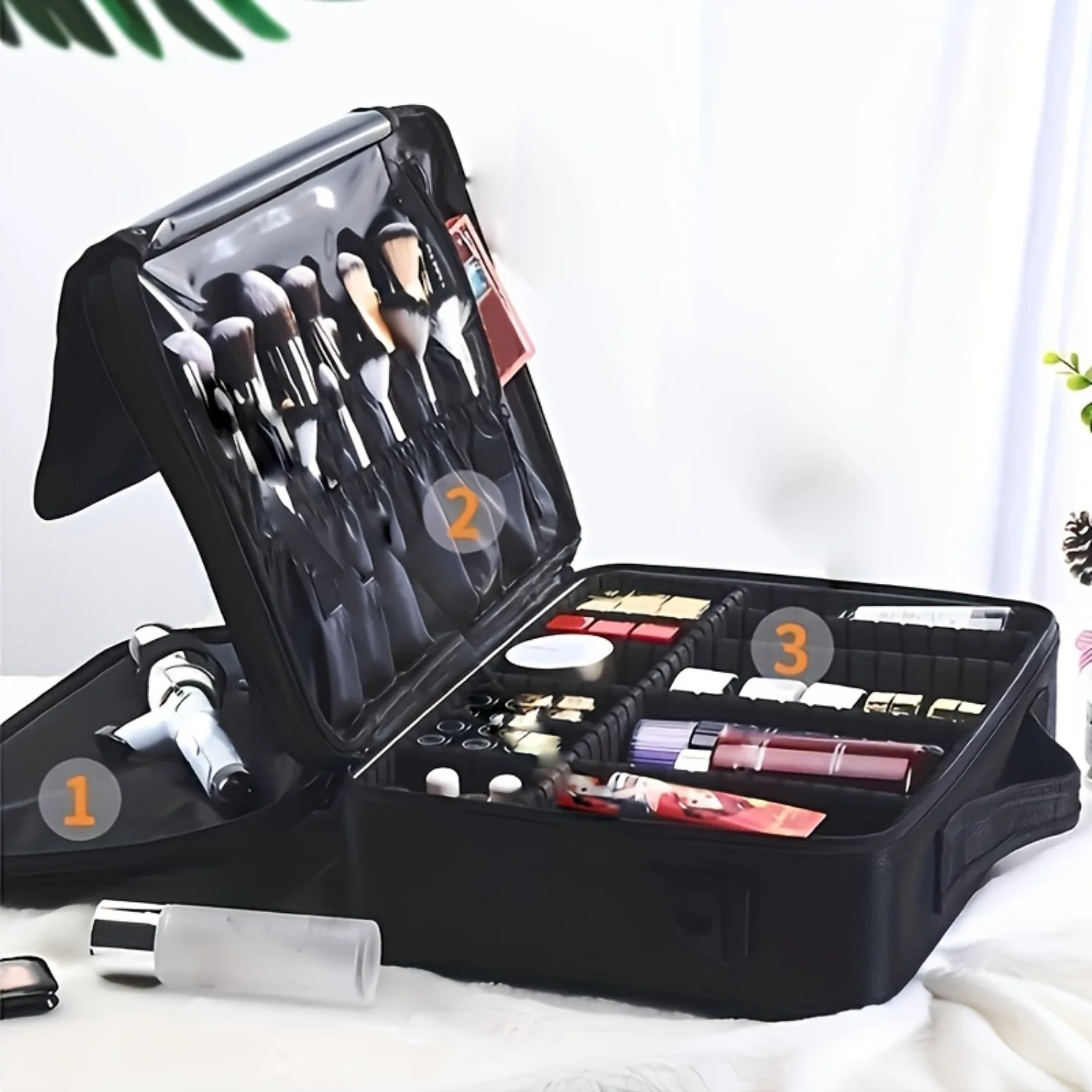 Extra-Large Professional Makeup Case with Customizable Compartments & Comfortable Strap - Perfect for Streamlining Beauty , Toil