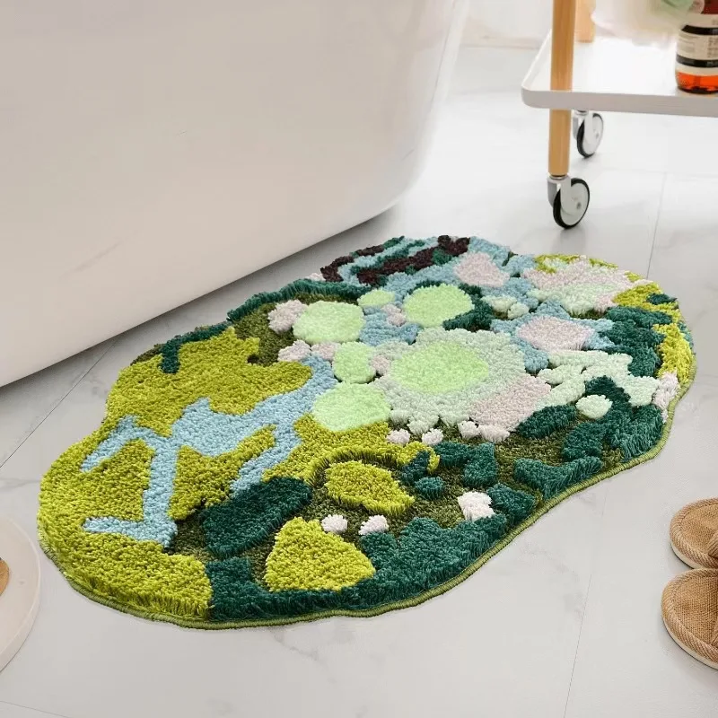 3D Moss Tufted Rug for Bedroom Carpet Non Slip Soft Absorbent Grass Bath Mat Washable Fluffy Home Decor Bathroom Doormat