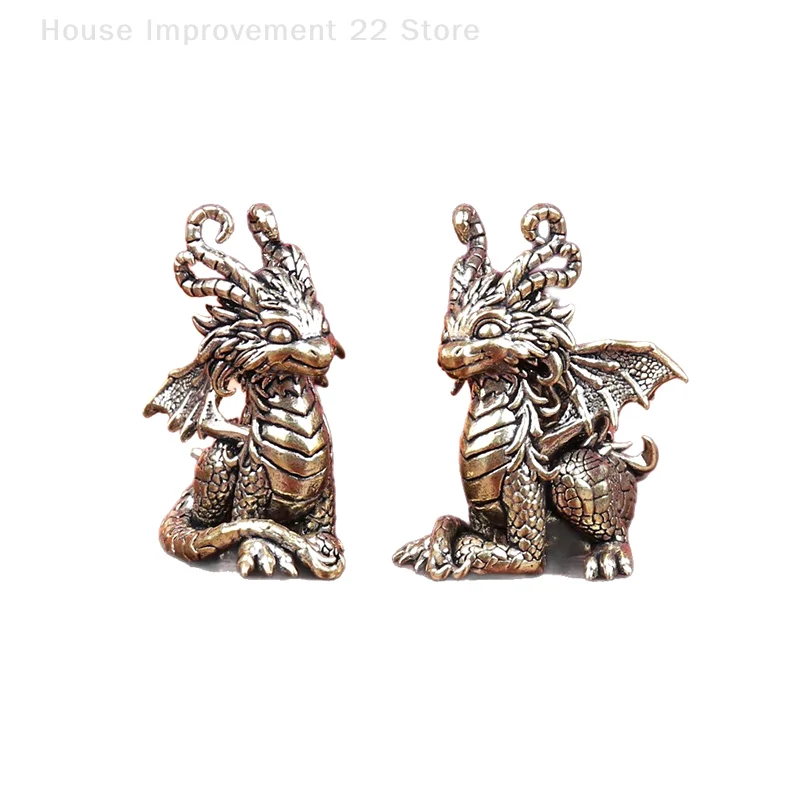 Antique Bronze Ornament Chinese Mythical Animal Dragon Statue Copper Figures Miniatures Pure Brass Dragon Paperweight Collection