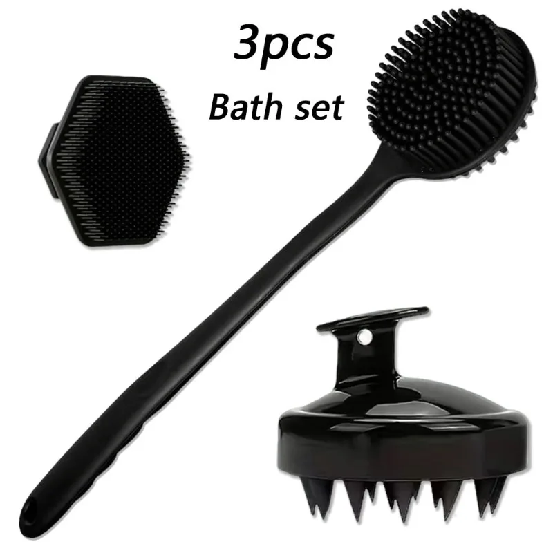 3pcs Long Handle Bath Brush Set for Shampoo and Scalp Massage Gentle Exfoliating Brush Suitable for All Skin Types