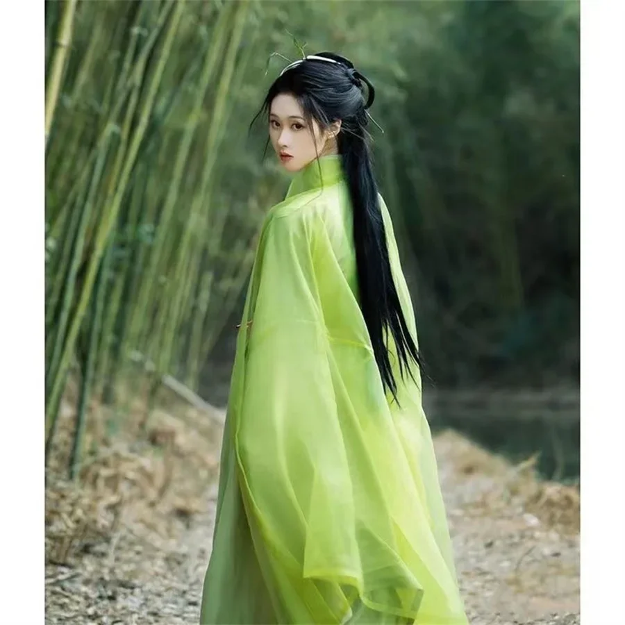 Женское платье Hanfu, традиционное китайское винтажное платье Hanfu, Женский костюм для косплея на Хэллоуин, зеленый костюм Hanfu с принтом, 3 предмета, размеры XL