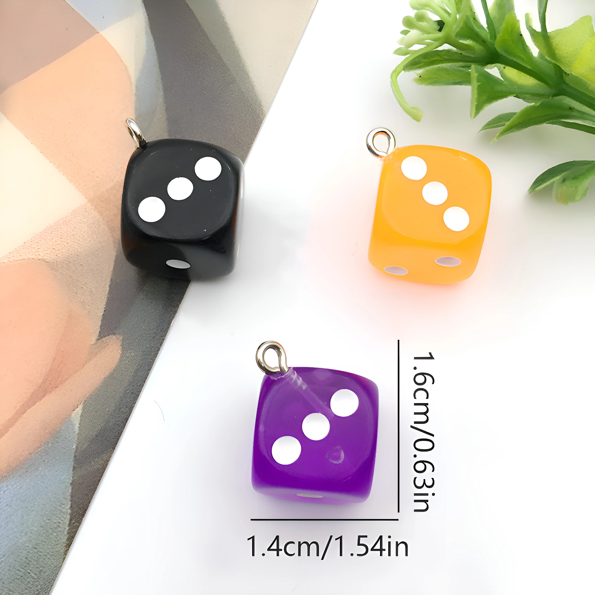 10pcs Colorful Resin Dice Pendants - Fun Craft Components for Handmade Jewelry & Keychain Decor