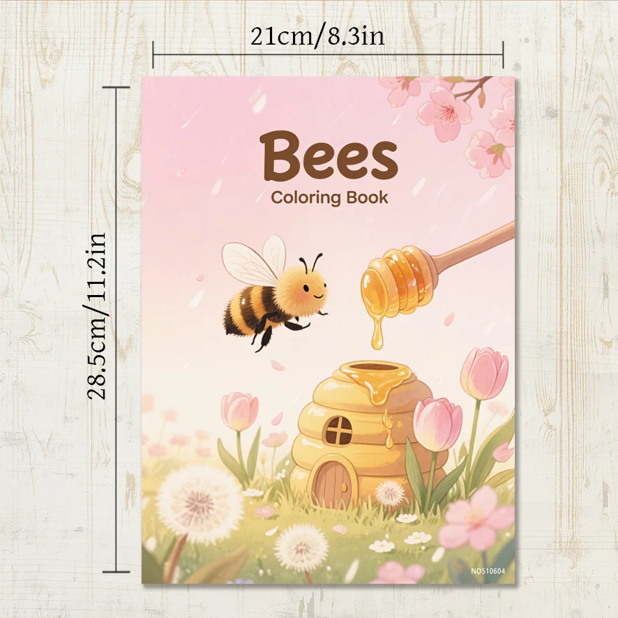 Bees and Flowers Adult Coloring Book - 8.3x11.2 inches Stress relief coloring book 22 pages of art therapy illustrations to reli