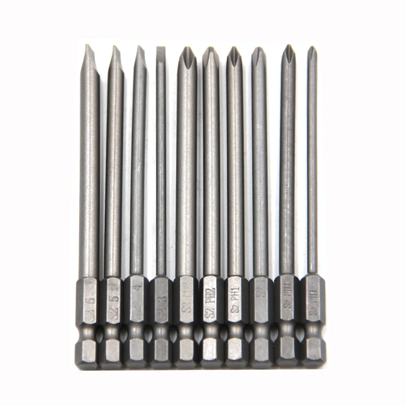 10pc Cross 100mm Hexagonal Handle Screwdriver Set Magnetic Straight Extended Screwdriver Electric Tool Accessories