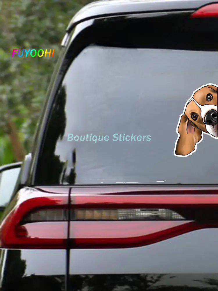 FUYOOHI Play Stickers for Beagle Cartoon Peeking Vinyl Car Stickers Waterproof Refrigerator Sunscreen Funny Car Decoration