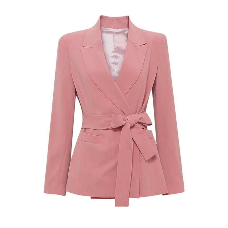 

Four Seasons Women's Blazer Collar 1 Button Coat Commuter Dinner Tailored Lady Slim Fit Pink Jacket