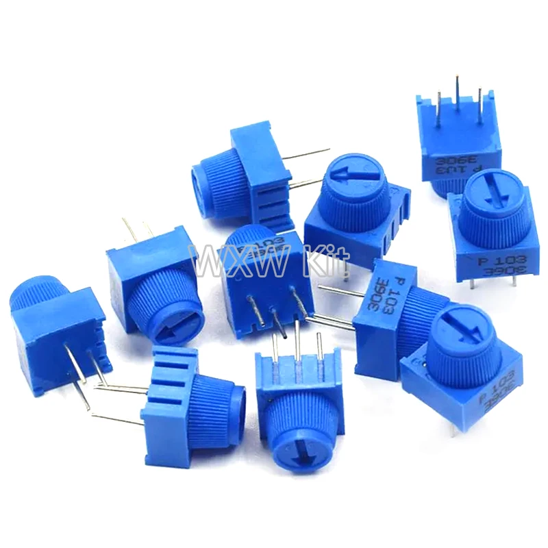 5Pcs 3386P-1-103 1K 10K 50K 100K Top Adjustment with Hat 3Pin Precision Adjustable Potentiometer DIP Environmental Protection