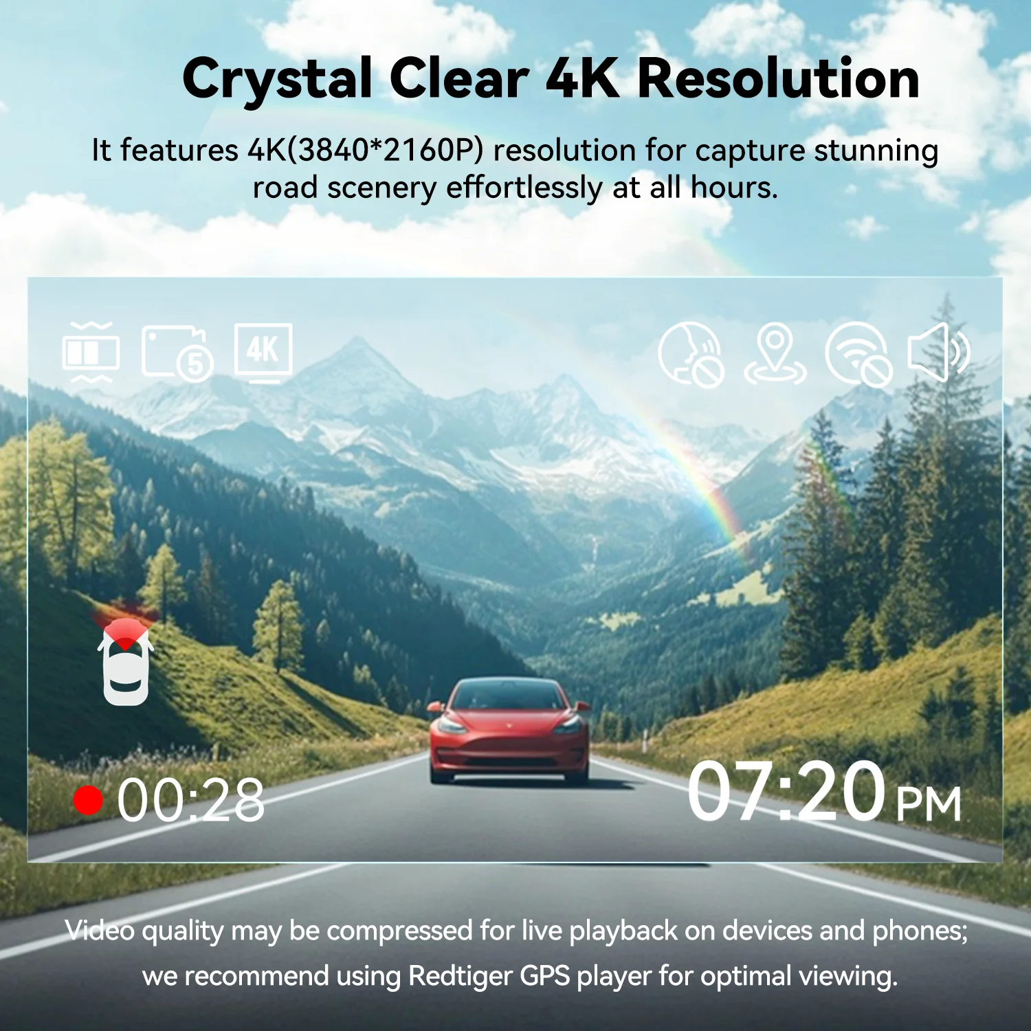 كاميرا REDTIGER F4 4K Dash Cam الأمامية، كاميرا سيارة صغيرة 2.2 بوصة، شاشة لمس 2160P UHD، تحكم صوتي، تتضمن بطاقة 32 جيجابايت، رؤية ليلية #6