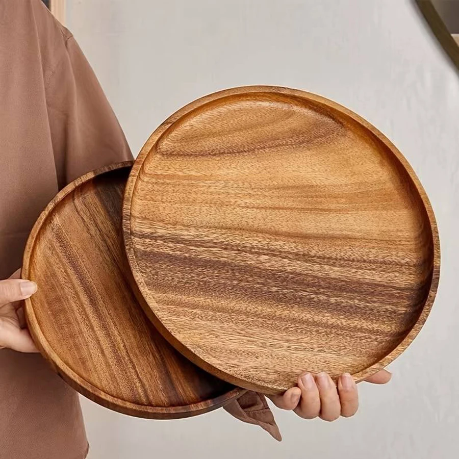 Classic circular wooden tray for kitchen restaurant serving baking dessert tray jewelry storage tray