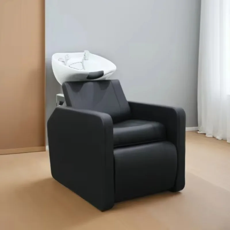 Electric Leg Support Backrest Shampoo Chair Luxury Electric Height Adjustable Backrest Ceramic Basin Durable Salon Barber Shop