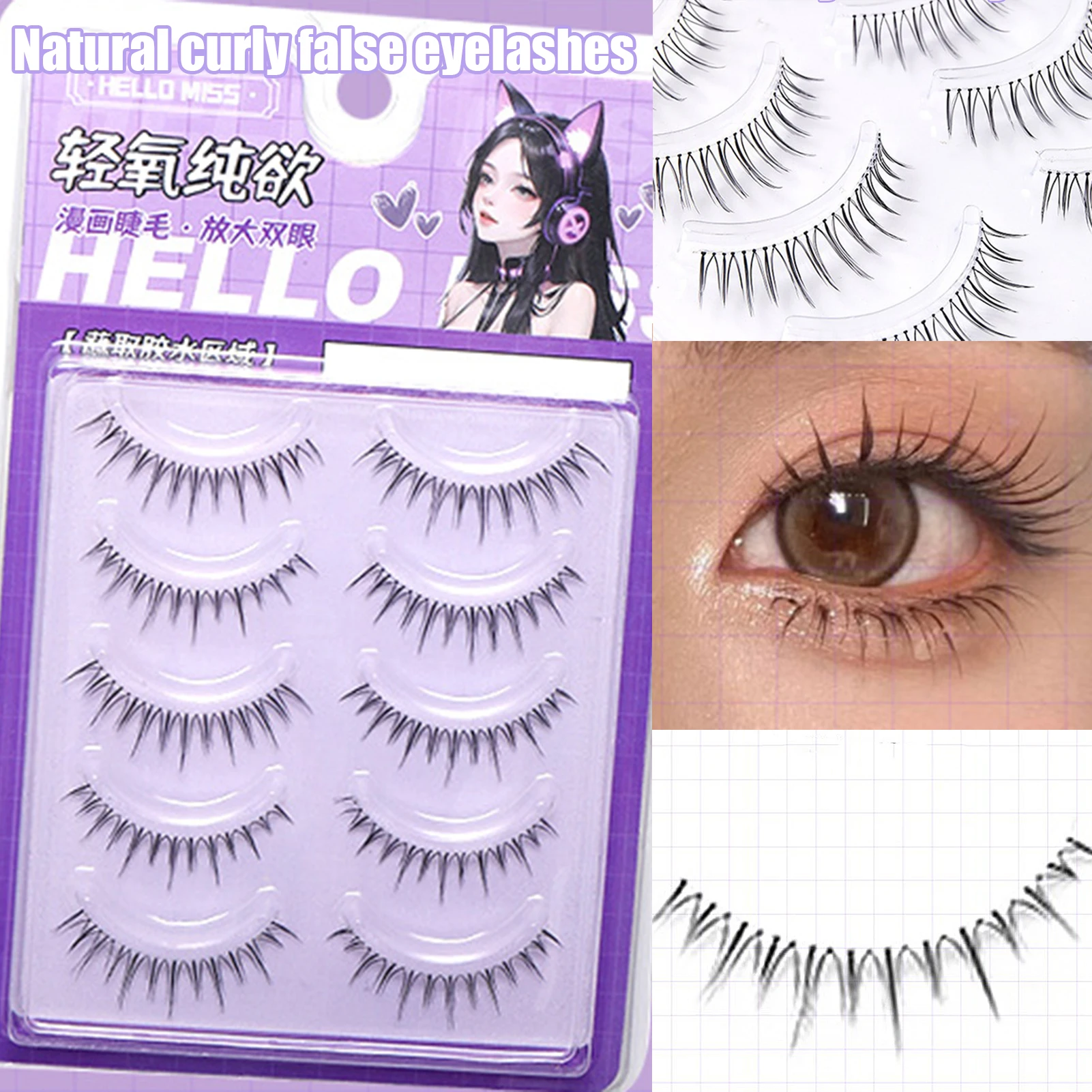 

5 Pairs Simulation False Eyelashes Comfortable Easy to Wear Eyelashes for Festival Party Wedding Dating