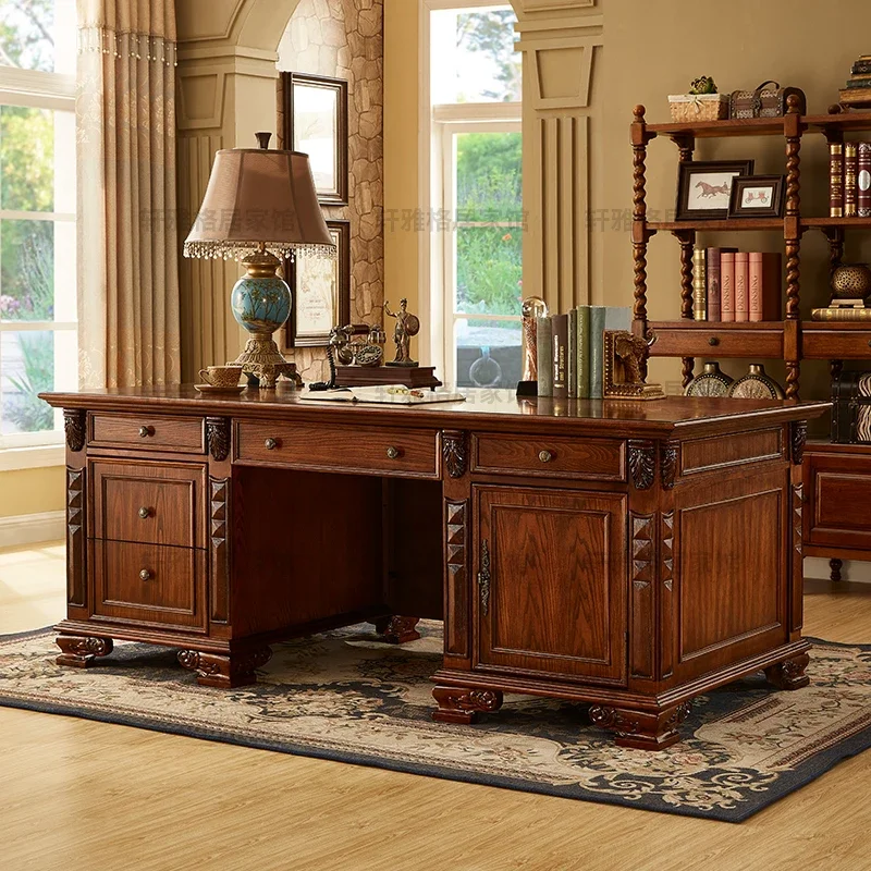 American solid wood desk boss table big class desk president table and chairs antique calligraphy table computer desk writing de