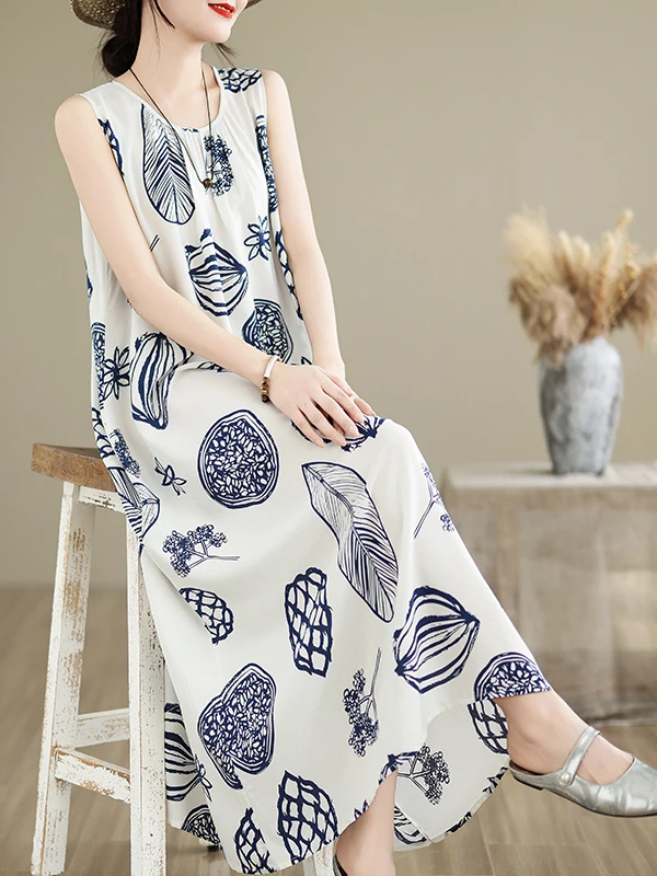 

Summer New Mid-Year Mom High-End Pure Cotton Silk Sp Dr Women's Home Clothes Artificial Cotton Vest Dr Outdoor Wear