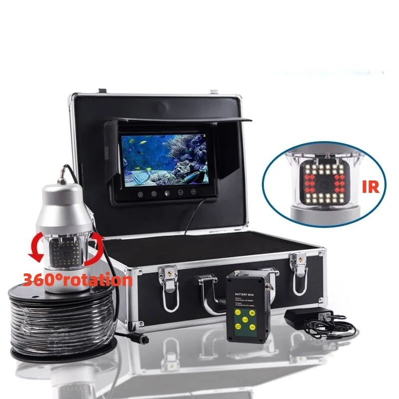 

360° Rotating Underwater Fishing Camera 670Ft Cable 1080P 9inch HD Screen IP8 42LEDs&IR Lights Fishing Video Camera