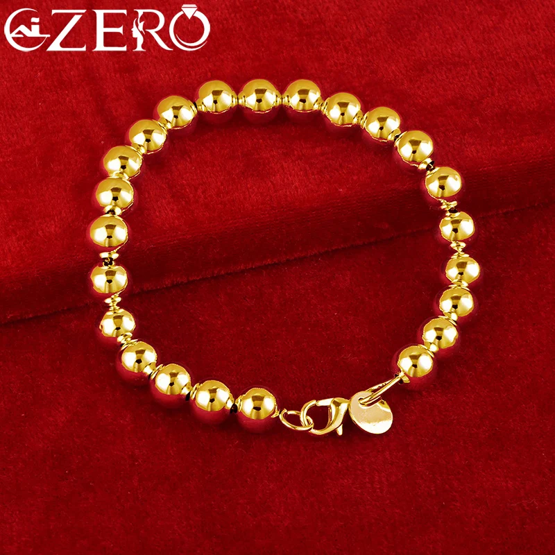 ALIZERO Bracciale in oro 18 carati Argento sterling 925 Liscio 8MM Perline Bracciali per donna Uomo Moda Fascino Regalo di gioielli per feste di