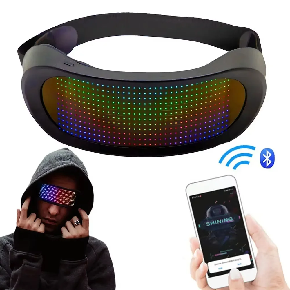Cyber Punk Eyewear Cosplay Full-Color LED Glasses Support App Control Programmable Dynamic Light Up Glasses For Party Bar Props
