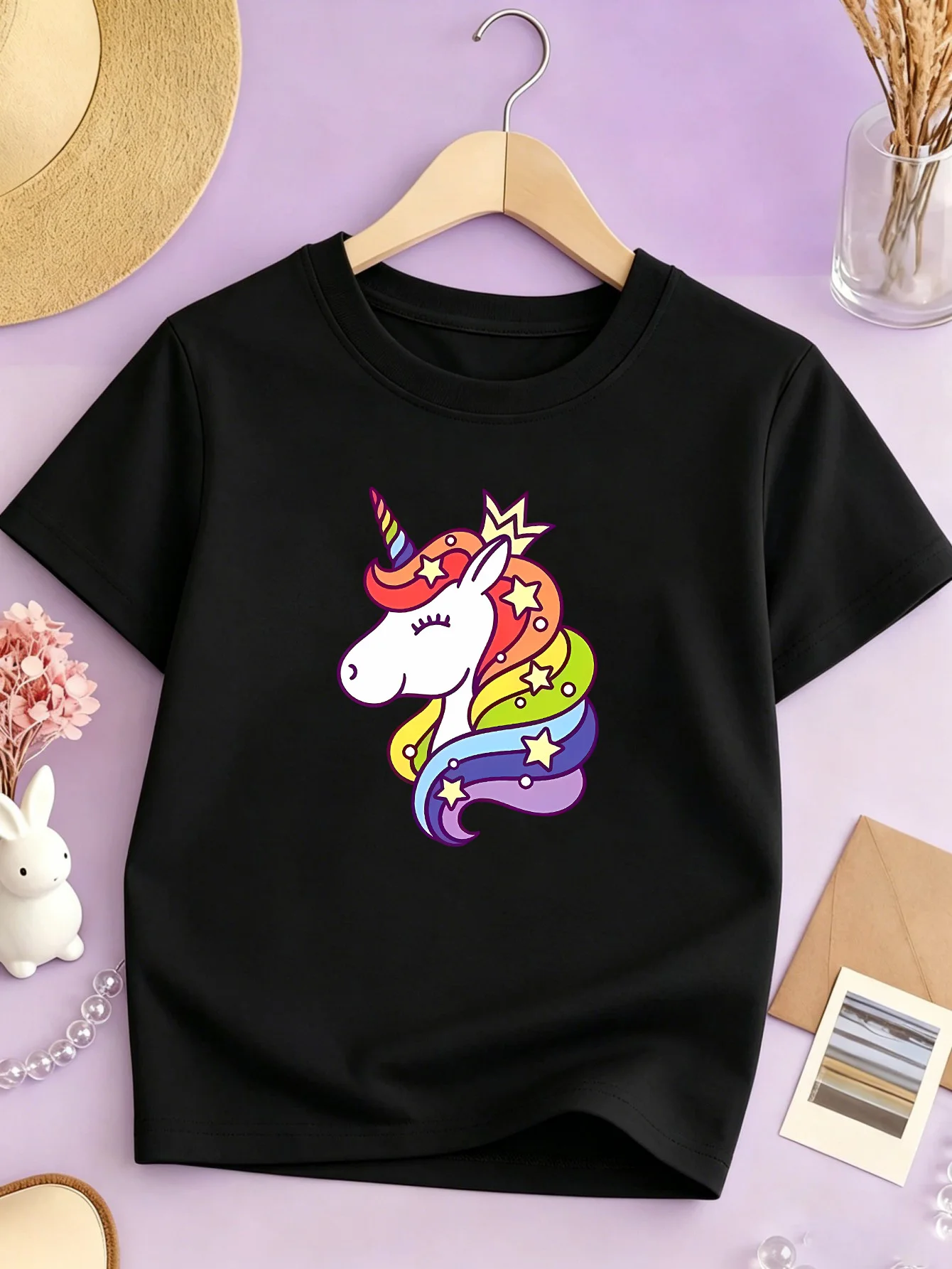 Crown Rainbow Unicorn Print Kids T Shirt Boys Girls Cotton Short Sleeve Parent Child Sweet Fantasy Summer Casual Basic Tee