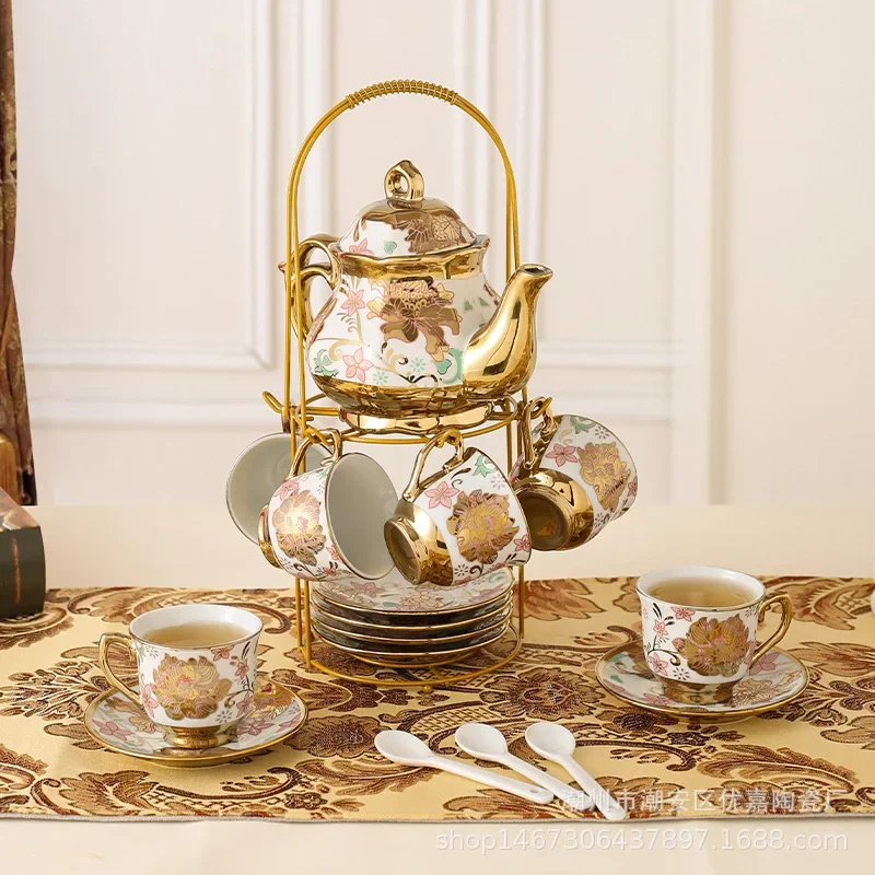 

European style ceramic coffee cup and plate set, new fashionable afternoon tea set, electroplated coffee set, 20 pieces set