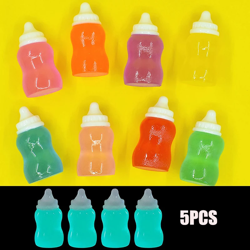 Simulation Mini Luminous Three-dimensional Color Milk Bottle Small Bottle Resin DIY Accessories Doll House Props Small Ornaments