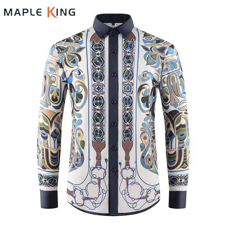 Luxury Digital Printing Men's Long Sleeve Shirts Vintage Banquet Button Men Shirt Spring Autumn Fashion Mens Clothing Streetwear