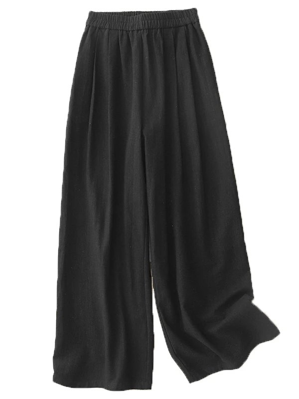 ارتفاع الخصر السراويل واسعة الساق المرأة الكتان القطن عارضة الطابق طول زن Sle مريحة فضفاضة تناسب السراويل لفصل الصيف