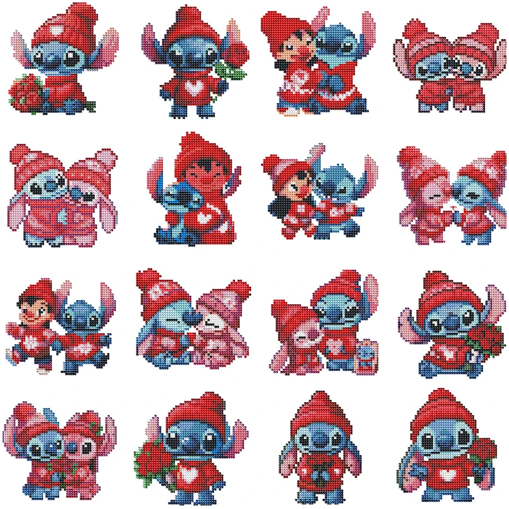 16-teiliges Cartoon-DIY-Mini-Rund-Diamant-Malerei-Set für Desktop-Dekoration, ohne Rahmen
