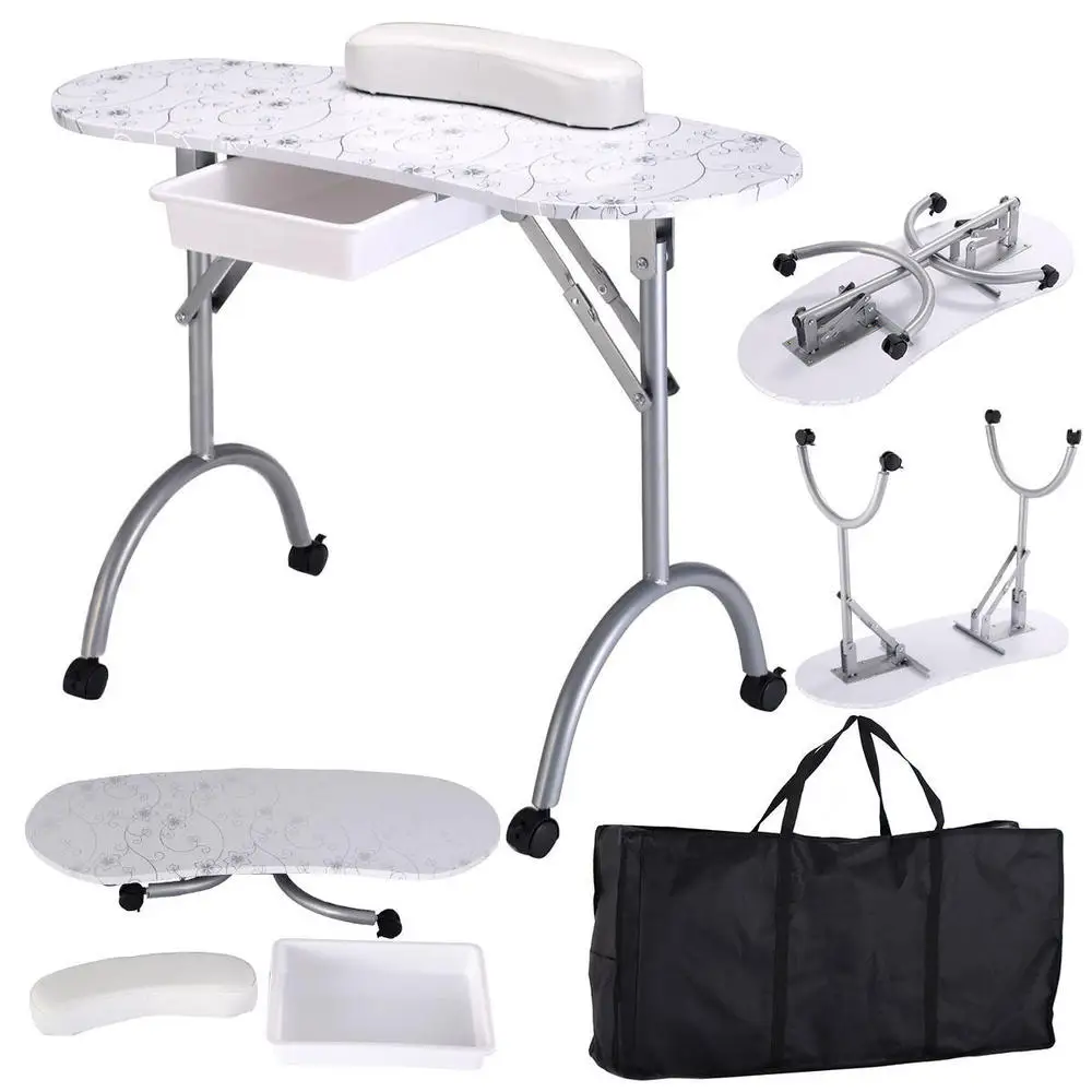 Manicure Nail Table Portable Station Desk Spa Beauty Salon Equipment 2 Color-White