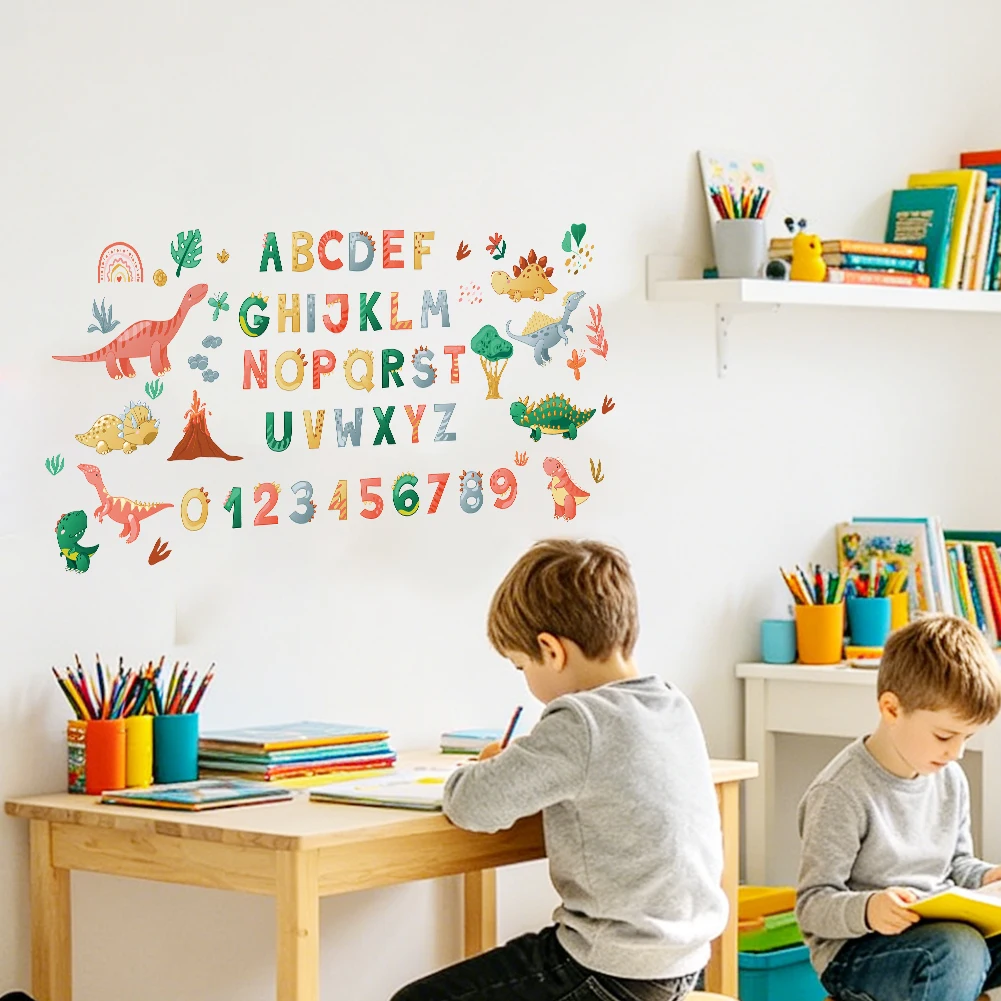 Dinosaur Alphabet Wall Stickers Kids Room Nursery Decor ABC Number Educational Wall Decals