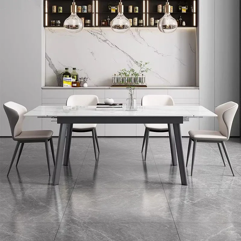 Retractable folding rock slab dining table and chair combination household small apartment rectangular dining table