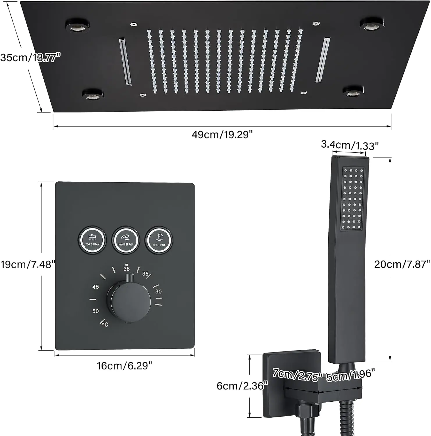 Thermostatic Mixers Bathroom Shower Faucet Set Led Rain Waterfall Bathtub Shower System Remote Control Colors Ceiling Mounted