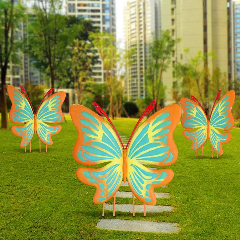 Painted butterfly ornament, large fiberglass sculpture, outdoor garden landscape, sales department, community garden decoration,
