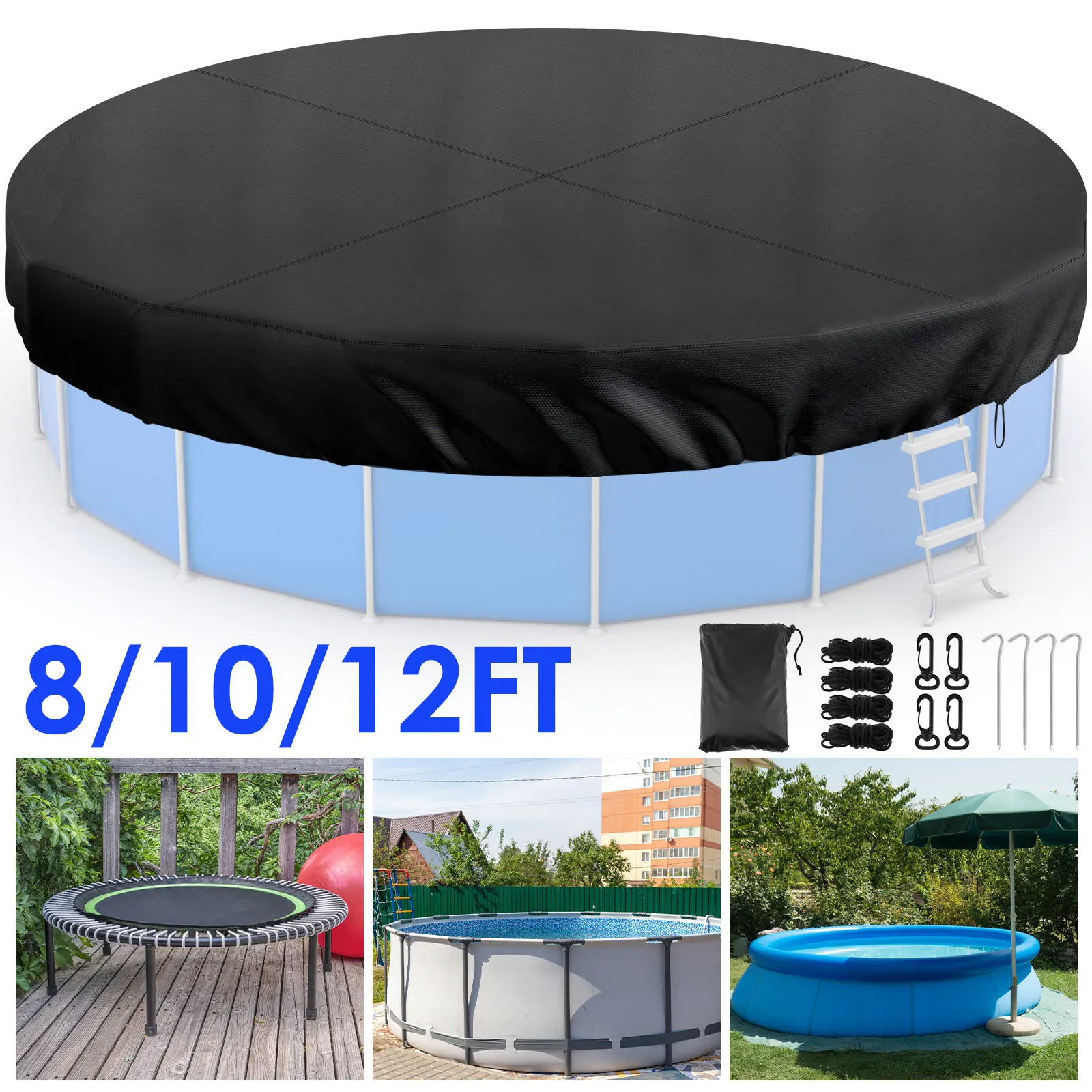 

8/10/12FT Round Swimming Pool Covers Summer Pool Cover Protector Heavy Duty Tear Resistant Pool Cover For Aboves Ground Pools