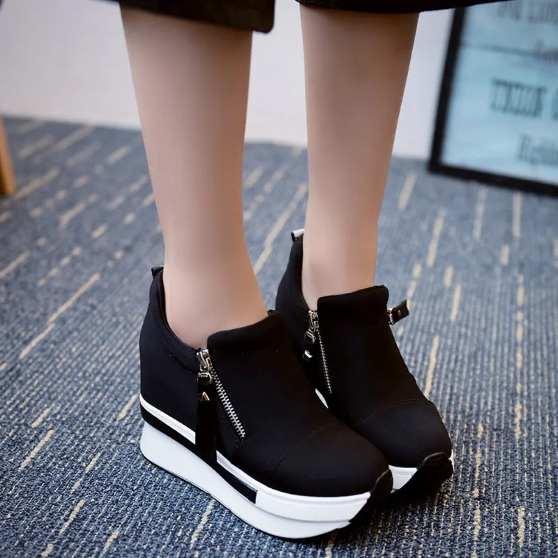 Women Wedges Ankle Boots Platform Thick Bottom Shoes Slip On Zipper Fashion Casual Female Sneakers Shoes Zapatos De Mujer