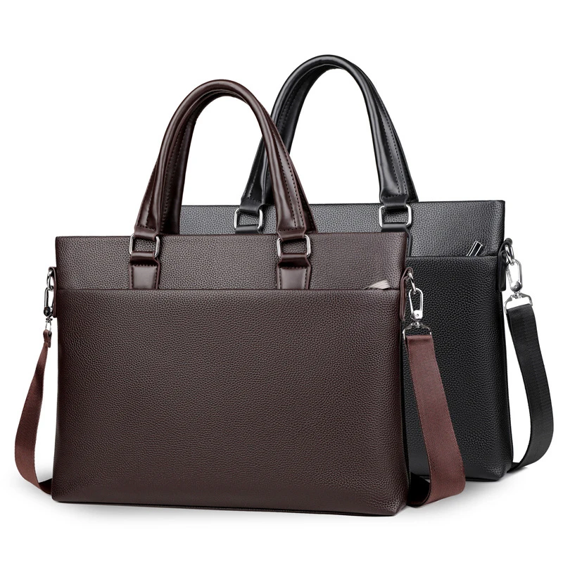 

PU Leather Briefcase Men Business Handbag Document Bag Big Capacity Messenger Bags Black Enterprise Training Single Shoulder Bag
