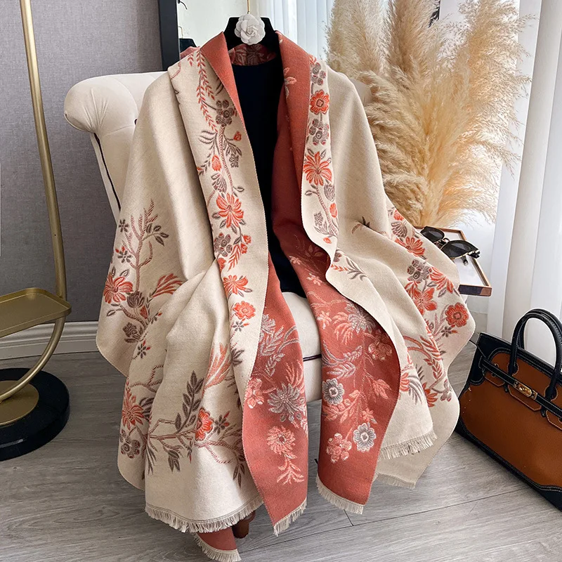 

New high-end style women's scarf, winter faux cashmere fashion versatile shawl outerwear warm jacquard scarf elegant.