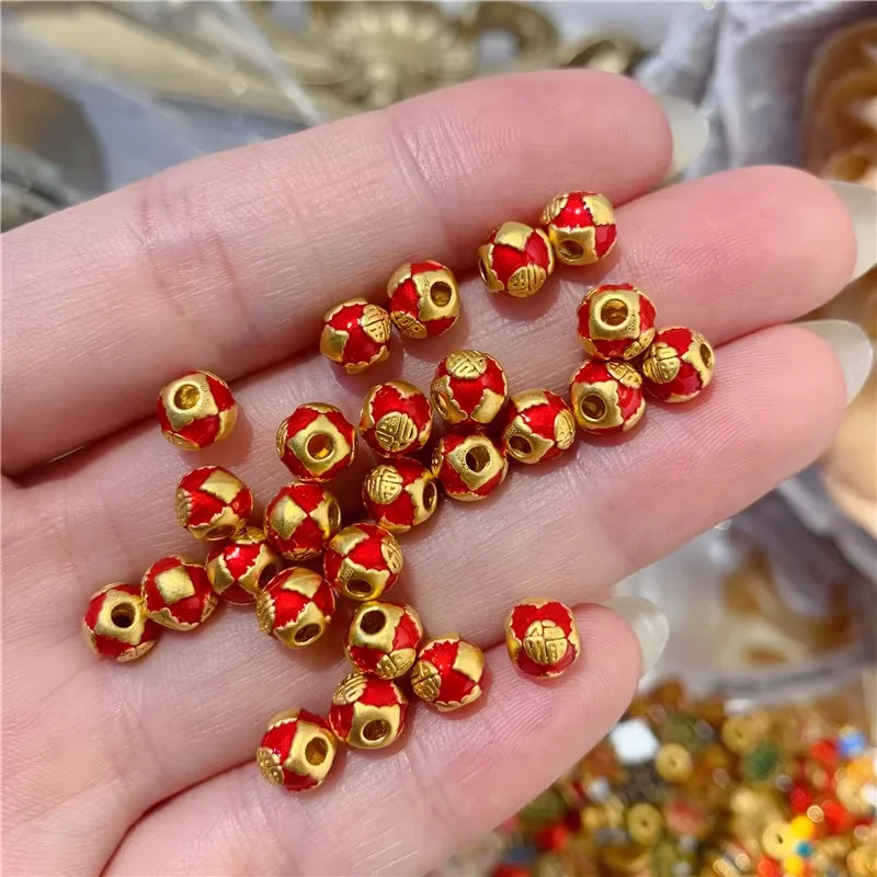 

1pcs Pure 999 24K Yellow Gold Women Lucky Enamel Fu Bead Pendant