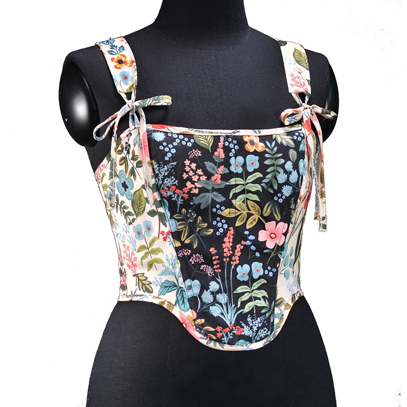 Sexy Gothic Corset Camis Vrouwen Vintage Print Streetwear Zomer Zwarte Crop Top Mouwloze Bandage Bustiers