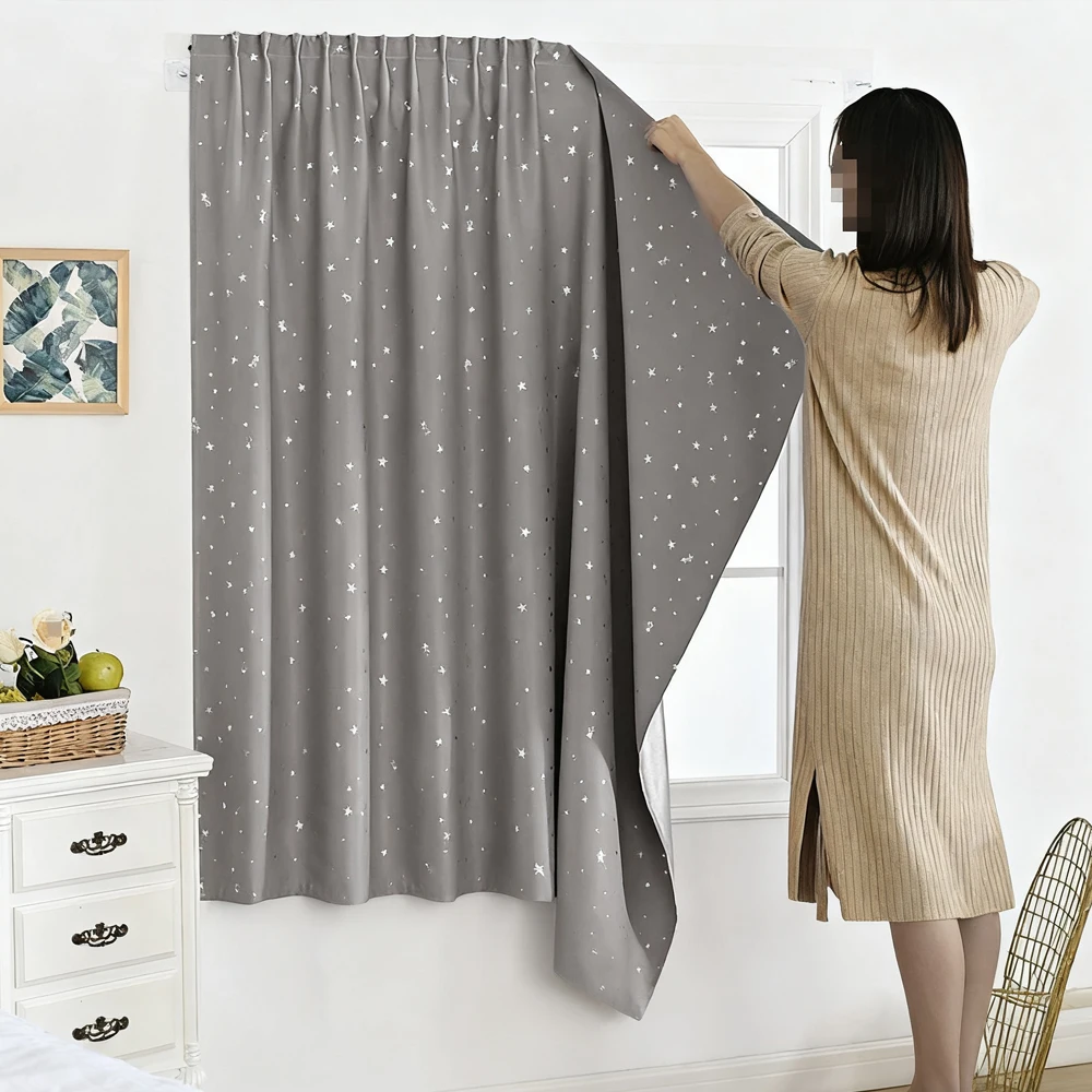 Blackout Star Cut-Out Curtain, Magic Tape Drapes for Bedroom, Blocks Light Effectively, Easy Installation No Drilling Required