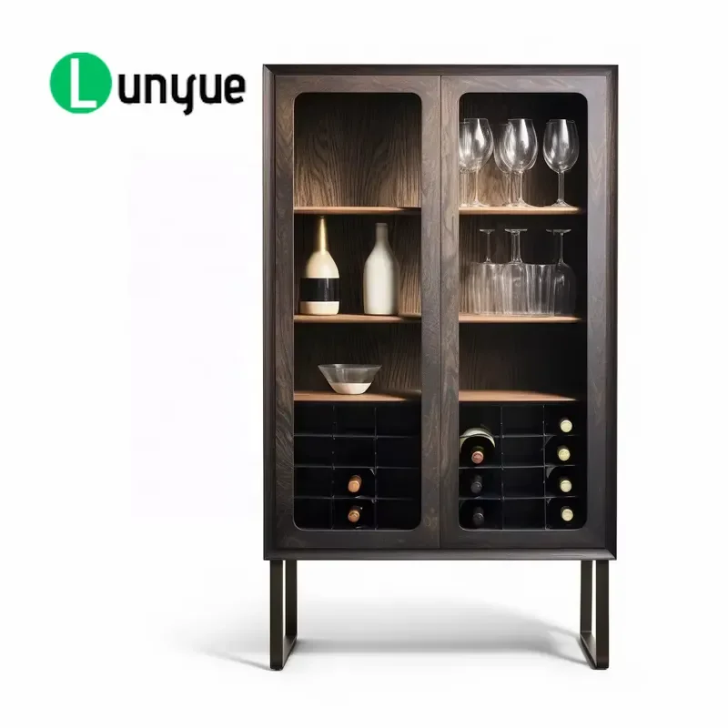 Custom Oak Corner Wine Cabinet Luxury Home Bar Furniture Solid Wood Storage Display Shelf for Living Room Dining Area Modern